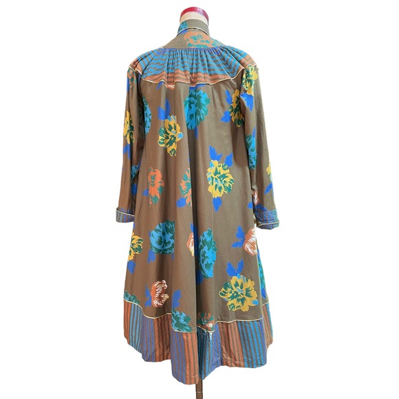 BIS Womens Vintage Midi Dress Khaki Floral High Button Neck Long Sleeve Petite - Picture 4 of 10